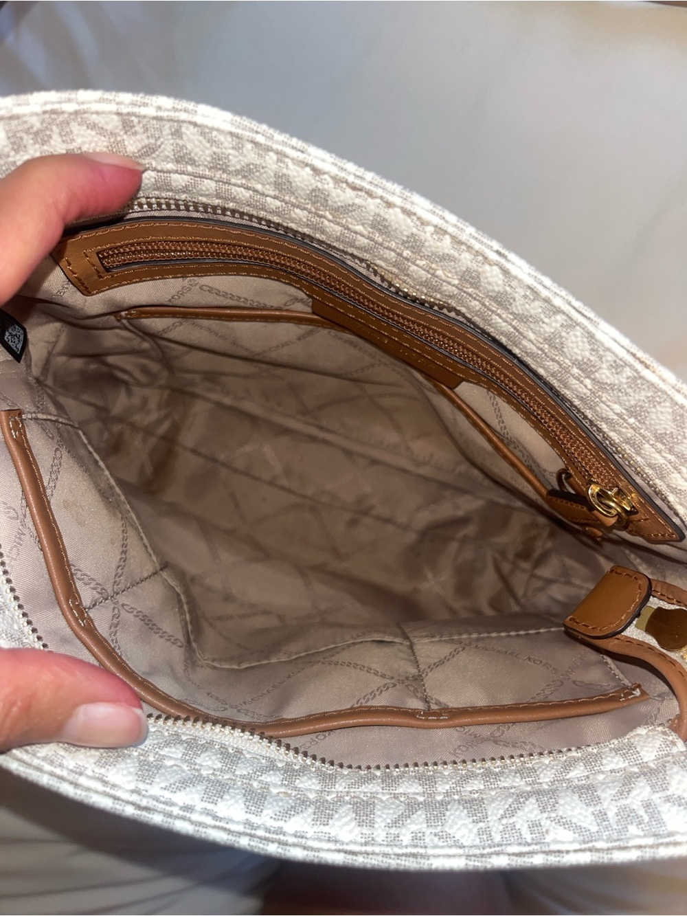 Michael Kors Beige Monogram Crossbody with Brown Strap - Picture 11 of 16